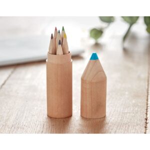 6 CRAYONS BOIS DANS UN ETUI BOIS PETIT COLORET