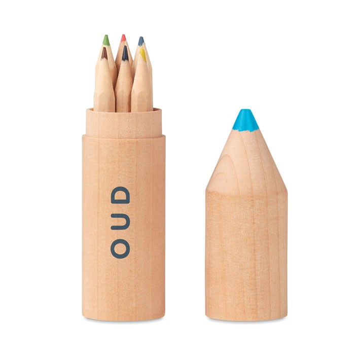6 CRAYONS BOIS DANS UN ETUI BOIS PETIT COLORET