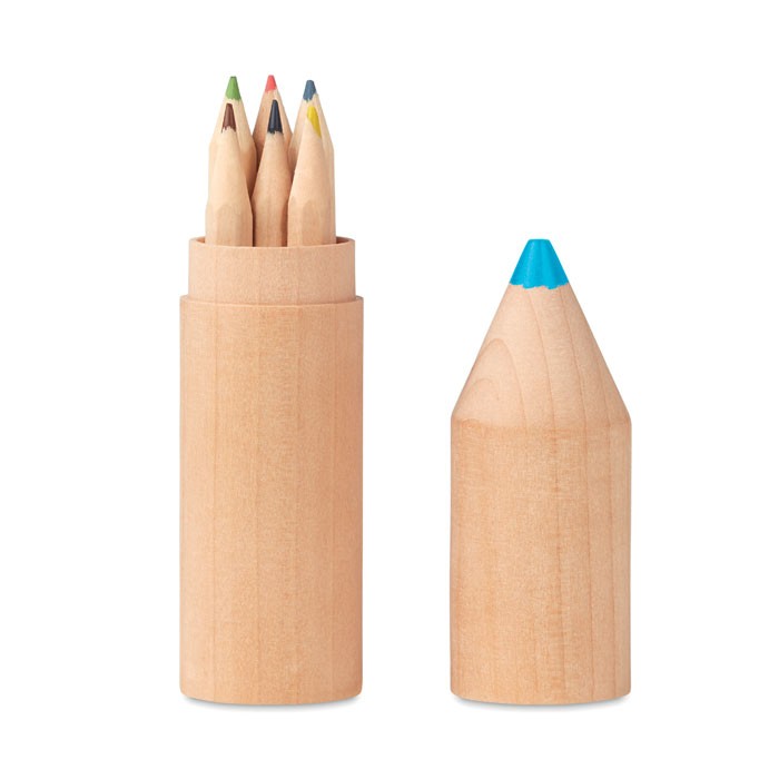 6 CRAYONS BOIS DANS UN ETUI BOIS PETIT COLORET