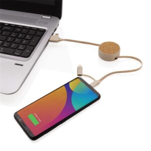 CABLE RETRACTABLE 6 EN 1 EN LIEGE ET FIBRE DE PAILLE
