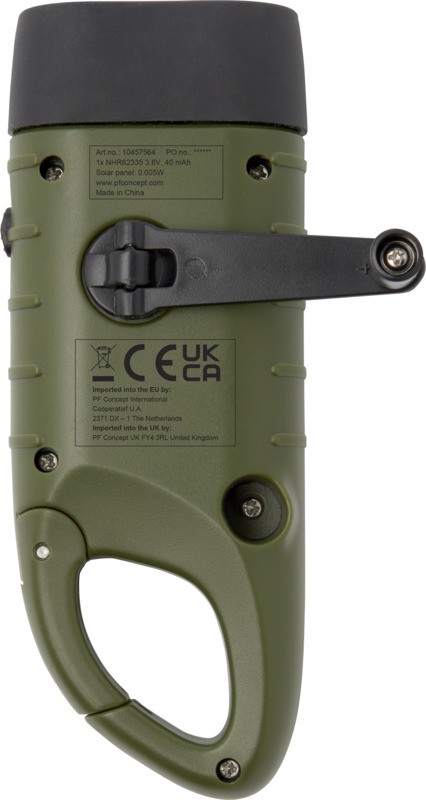 LAMPE DE POCHE DYNAMO SOLAIRE AVEC MOUSQUETON HELIOS