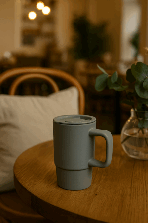 MUG CARTER EN CERAMIQUE DE 450ML AVEC COUVERCLE EN PLASTIQUE