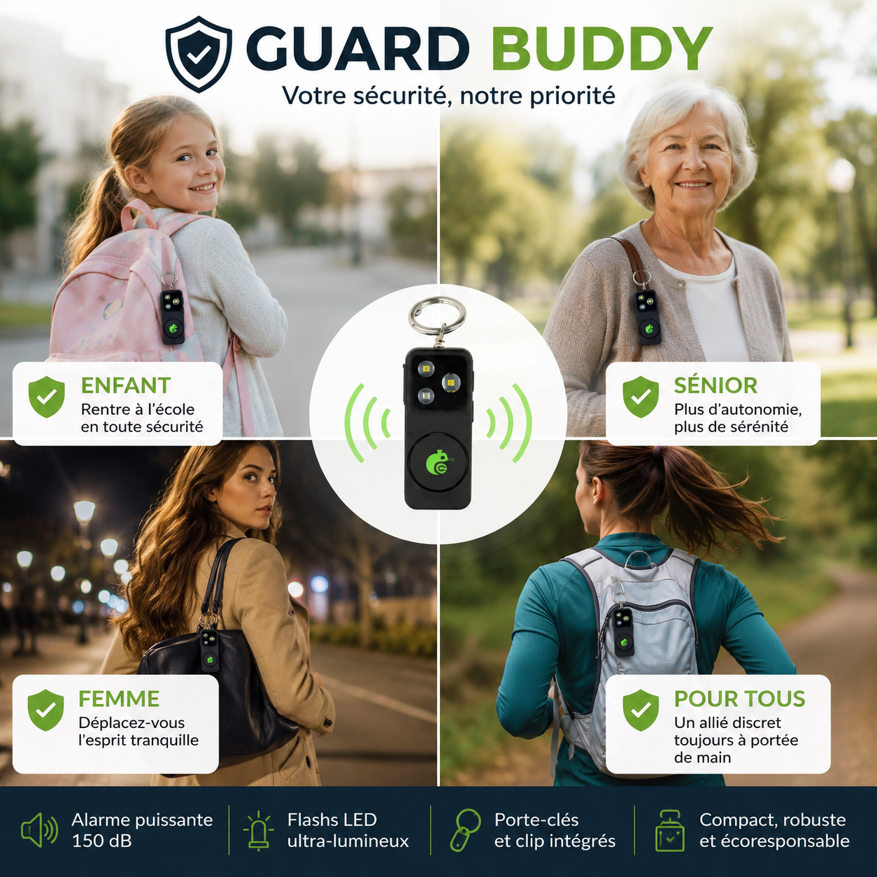 PORTE CLES ALARME RECHARGEABLE GUARDBUDDY RCS