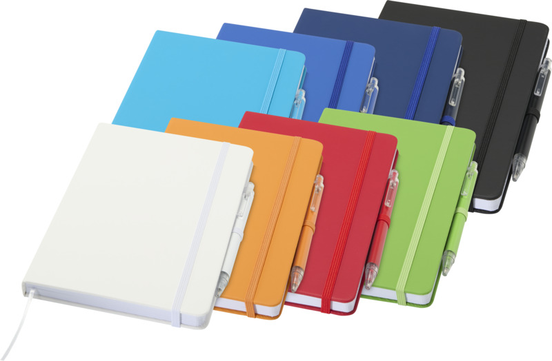 ENSEMBLE CAHIER EN PAPIER RECYCLE SPECTRUM A5 ET UN STYLO A BILLE EN ALUMINIUM RECYCLE