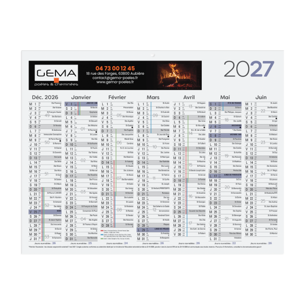 PETIT CALENDRIER BANCAIRE REMBORDE 7 MOIS PAR FACE – Image 3