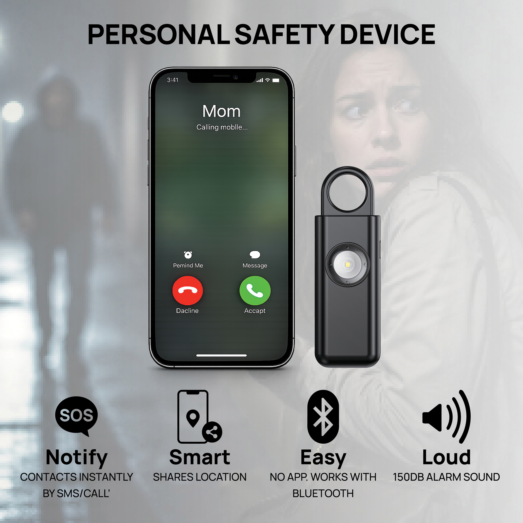 ALARME D'URGENCE RECHARGEABLE AVEC FONCTION SOS SAFIO RCS – Image 5